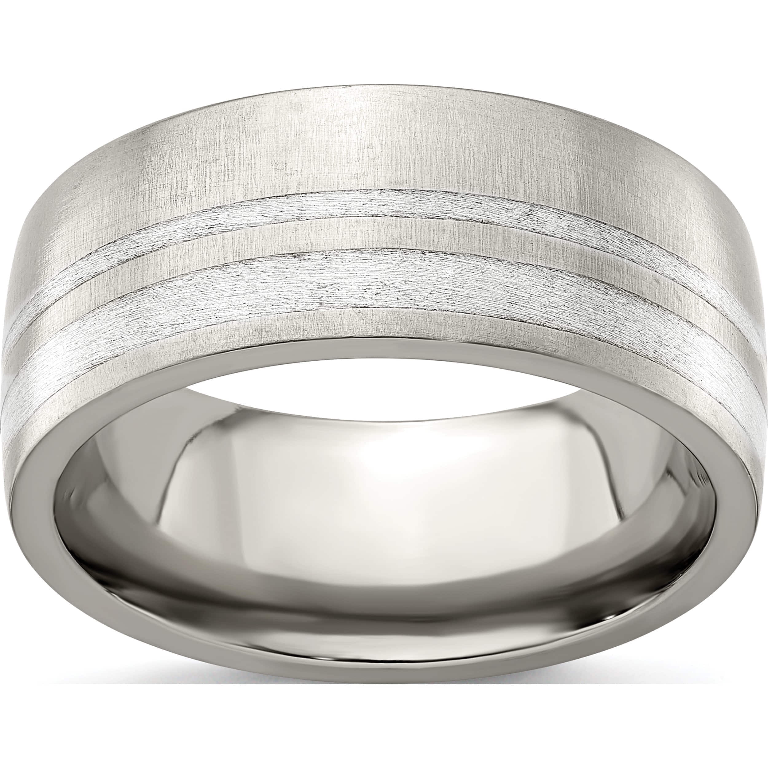 Titanium/Silver Two-Tone Edward Mirell Titanium & Sterling Silver Brushed 9mm Band (Size 9) Made In United States emr266-9