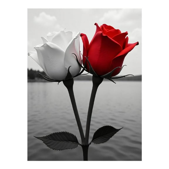 Diamond Art Kit for Adults, Rose Red White Print No.365 Diamond Painting for Adults Beginners, 5D DIY Diamond Art Painting Kits, Colorful Diamond Painting Craft for Home Decor 12x16