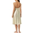 thumbnail image 3 of INSPIRAR CHIC Vestido de pijama sin mangas de satén para mujeres, camisón de cuello redondo, ropa de dormir, camisón de seda, bata de noche color caqui S, 3 of 6