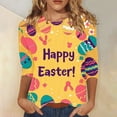 thumbnail image 2 of ZVAVZ T-Shirts de Pâques pour Femmes, Blouse à Col Rond Imprimé Lapin de Pâques, Manches 3/4, Jaune m, 2 of 5