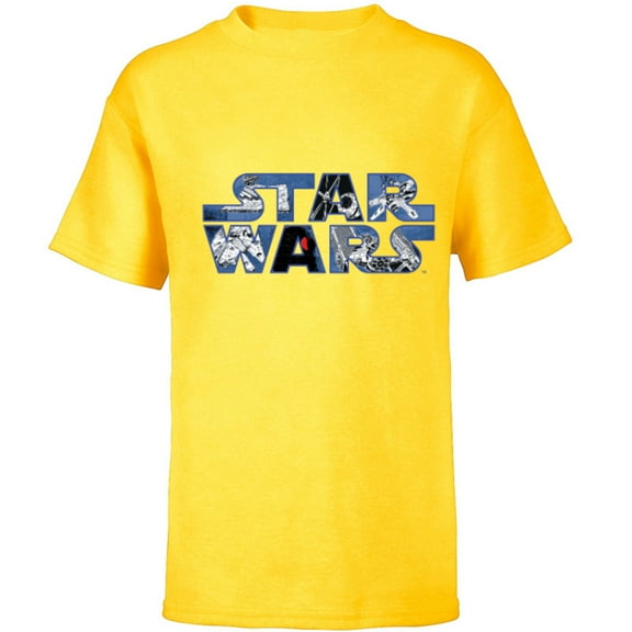 Star Wars Logo Millennium Falcon and Death Star - Short Sleeve T-Shirt for Kids -Customized-Yellow