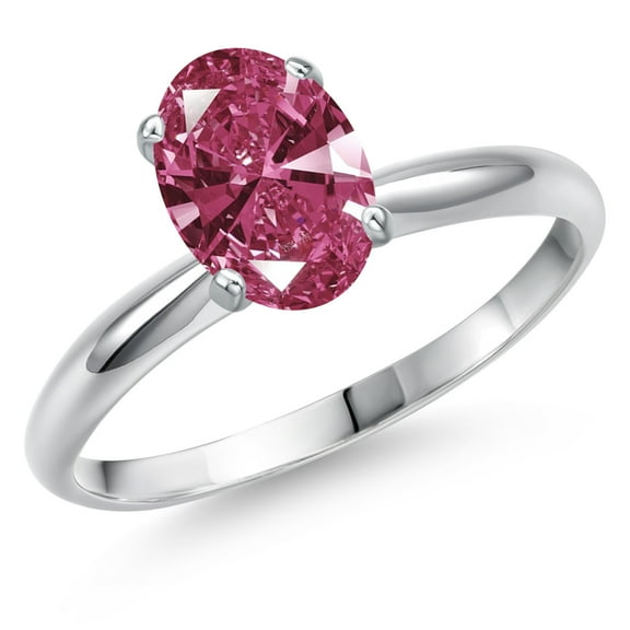 Gem Stone King 14K White Gold Red Zirconia Solitaire Engagement Ring for Women | 1.21 Cttw | Oval 8X6MM | Gemstone Birthstone | Size 6