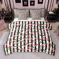 Manfei Cute Pink Cherry 7 Pieces Bedding Comforter Set for Kids, Cartoon Black Abstract Full Bedding Set, Kawaii Summer Fruit Reversible Fitted Sheet Flat Sheet, Luxury Bedroom Decor