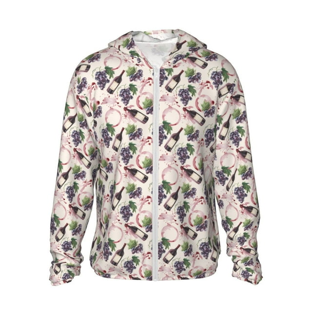 KLL Imprimé Bouteille de Vin Aquarelle Hommes Femmes UPF 50+ Protection Solaire Veste à Capuche Manches Longues Pêche Randonnée Performance Chemise-3TG