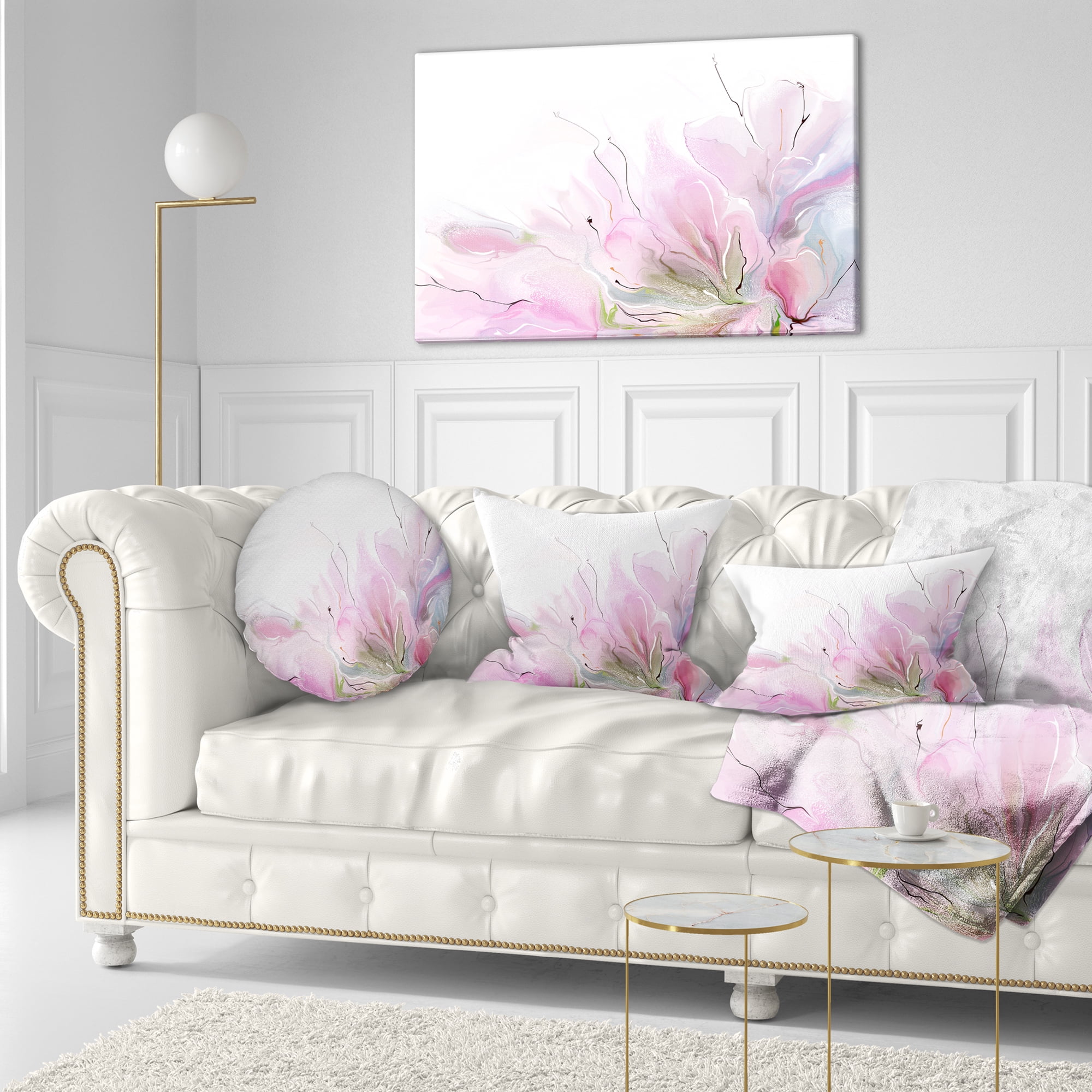 Designart Lovely Pink Flowers - Abstract Floral Throw Pillow - 12x20