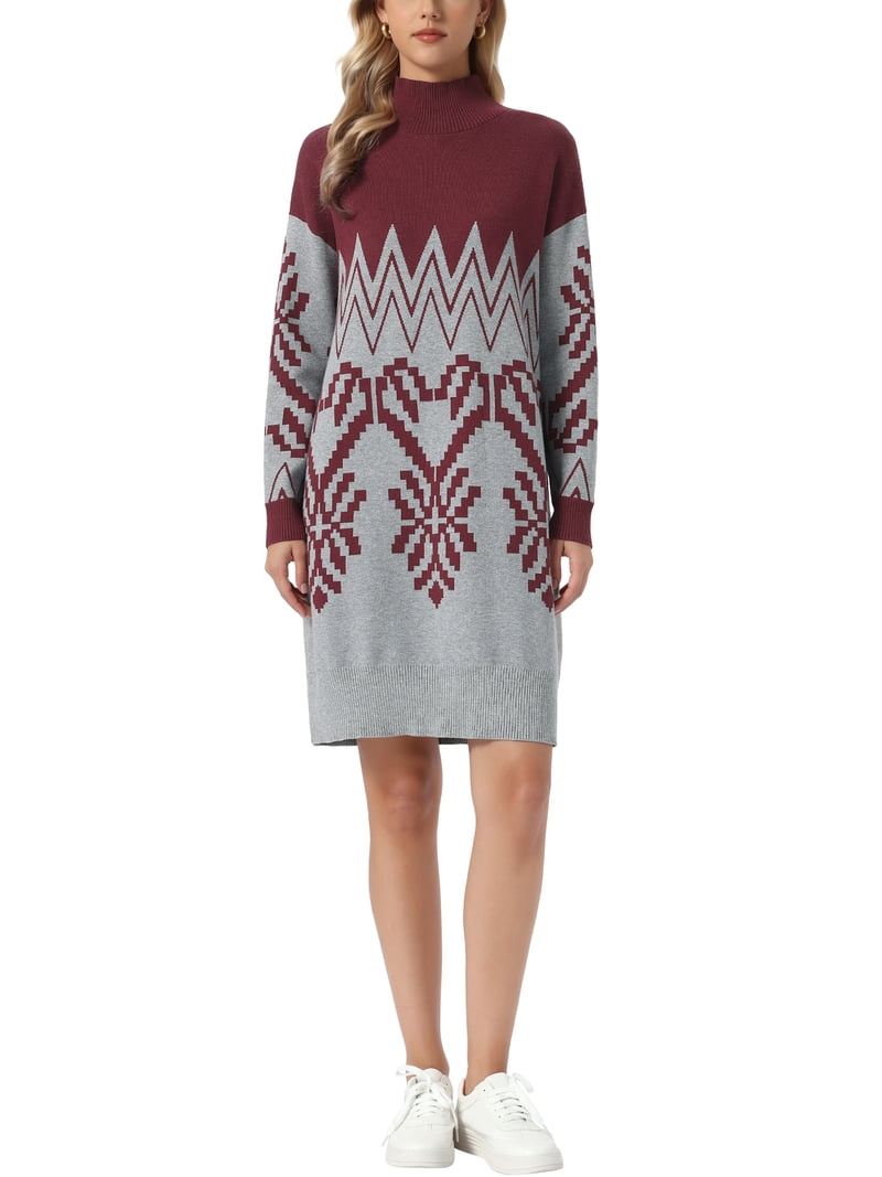 INSPIRE CHIC Knitted Sweater Dress for Women's Mock Neck Long Sleeve Pattern Ribbed Knee-Length Casual Sweater Dress S Dark Red - Walmart.com INSPIRE CHIC Knitted Sweater Dress for Women's Mock Neck Long Sleeve Pattern Ribbed Knee-Length Casual Sweater Dress S Dark Red - Walmart.com
