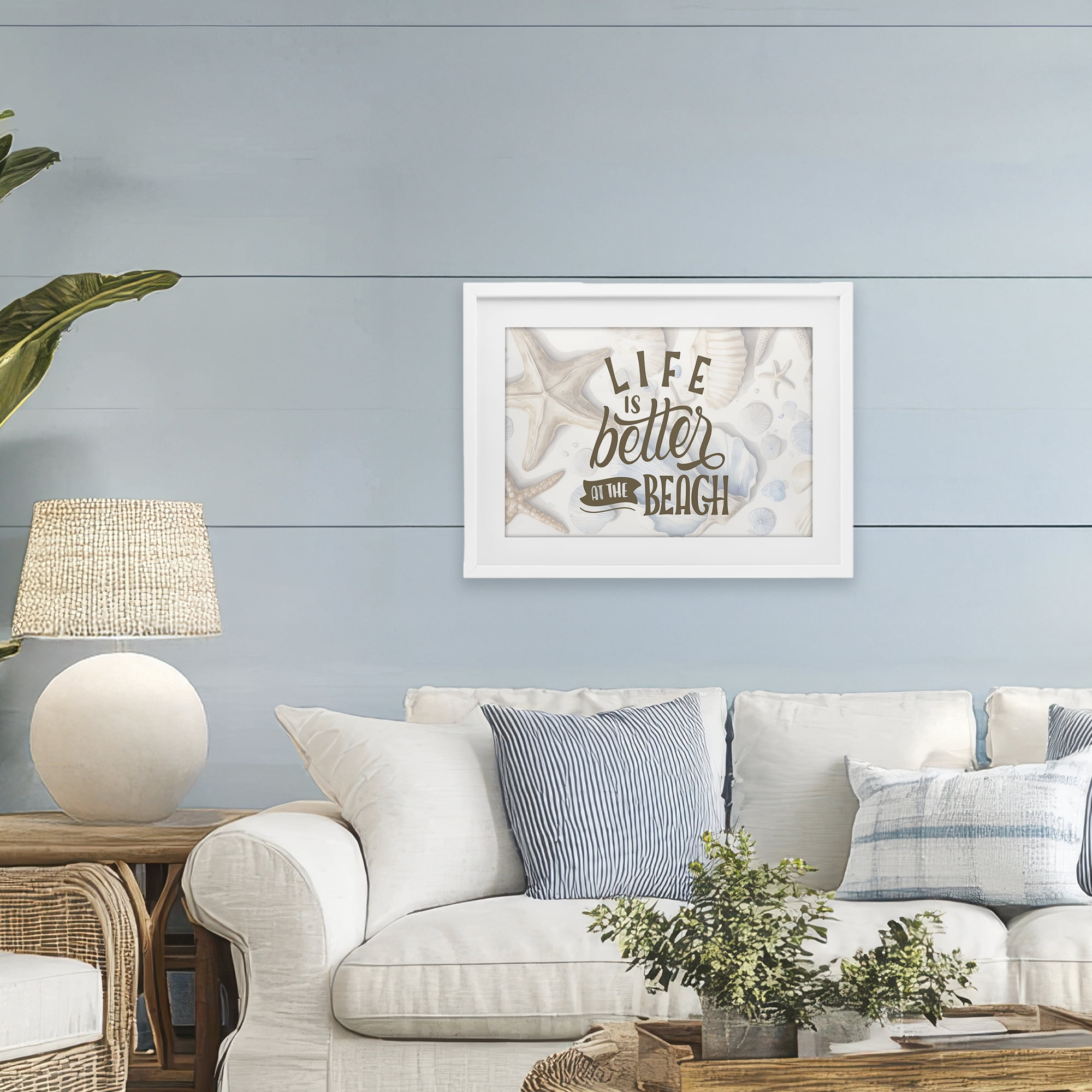 Stupell Industries Better At Beach Seashells White Framed Print Under Glass, design by Kim Allen