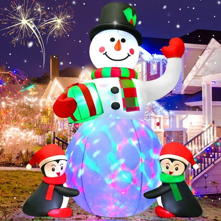 Yexmas 6.3FT Christmas Inflatable Snowman with Penguins Gift Box, Blowup Christmas Decoration with LED Lights for Holiday/Party/Xmas/Yard/Garden Decorations