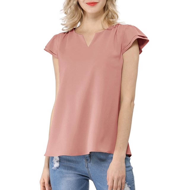 INSPIRE CHIC Blouse Haut pour Femme à Col en V, de Travail Décontracté, à Manches Courtes