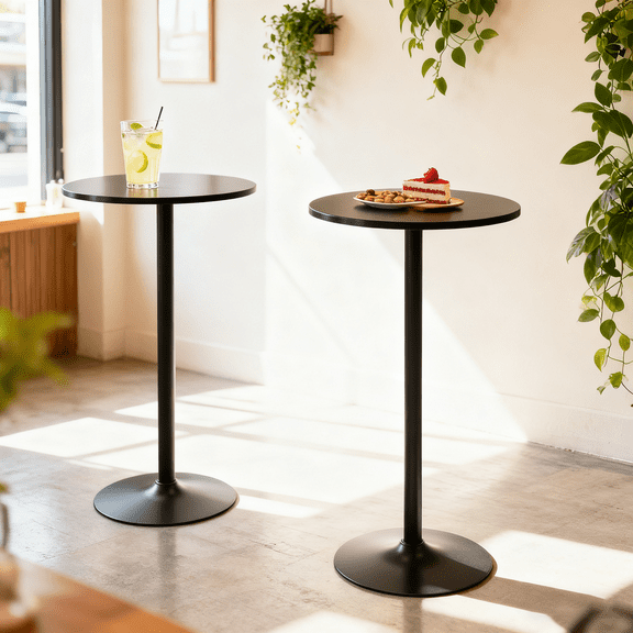 Dkelincs Set of 2 Modern Bar Table 40" Height Kitchen Dining Table Round Pub Table Bistro Table for Party Kitchen Living Room, Black