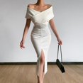 thumbnail image 3 of Aellinatey Slim Fit Sexy High Split Long Midi Dress for Women, Elegant Off-Shoulder Bodycon Evening Gown Cocktail, 3 of 10