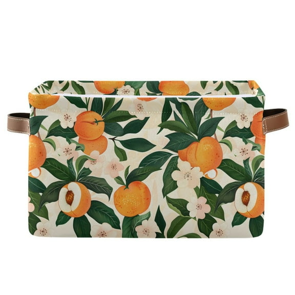 Peaches and Flower Storage Bins with Handle Fabric Organizer Basket Foldable Box 1 Pack 14.2x10.2x8.3