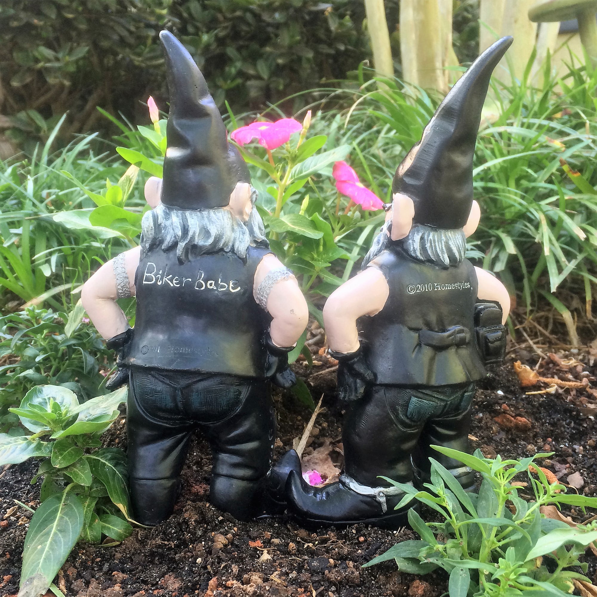 Homestyles "Biker Dude & Babe" the 8.5"H Biker Gnomes in Leather Motorcycle Riding Gear Home & Garden Figurine