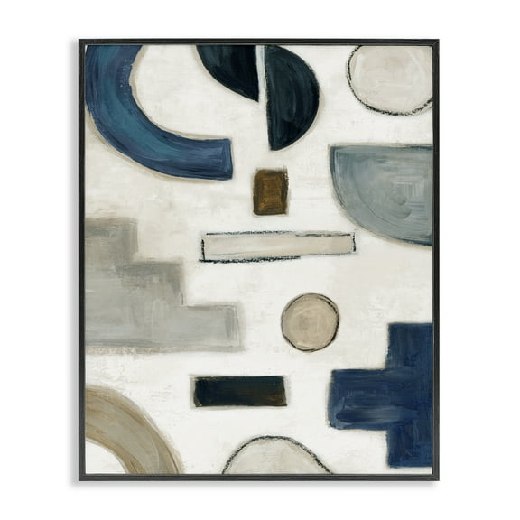 Stupell Industries Neutral Shapes Blue & Beige Abstract Painting Black Framed Art Print Wall Art, 11 x 14