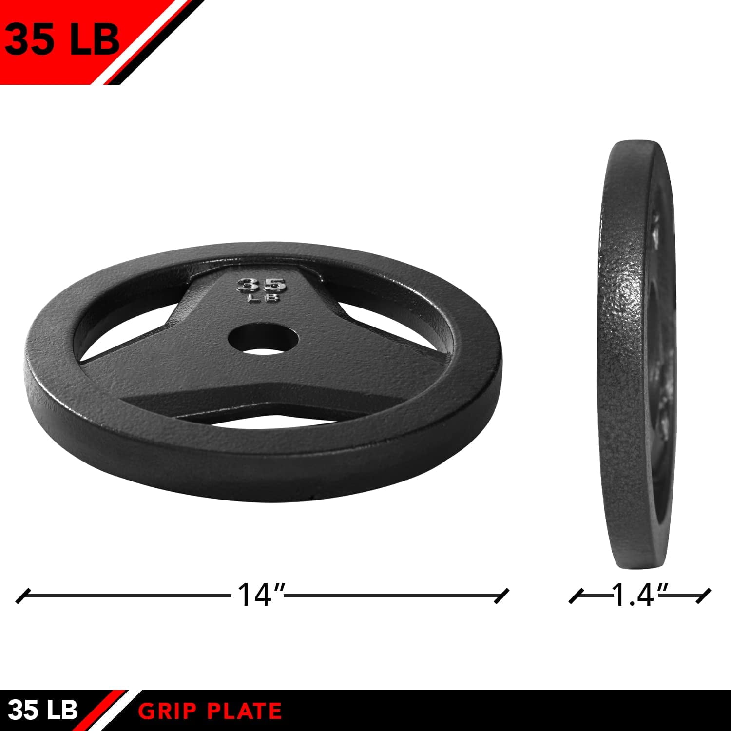JFIT Cast Iron Olympic 2-Inch Grip Plate for Barbell, 35 Pound Set of 2 Plates Iron Grip Plates for Weightlifting, Crossfit - 2” Weight Plate for Bodybuilding