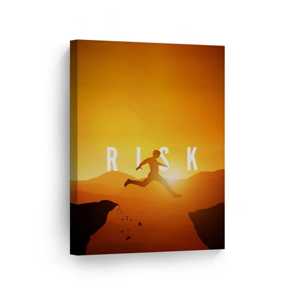 Smile Art Design Risk Inspiring Orange Sunset Jumping Man Motivational Canvas Wall Art Inspirational Wall Art Entrepreneur Quote Canvas Print Modern Office Decor Artwork Gift 40x30