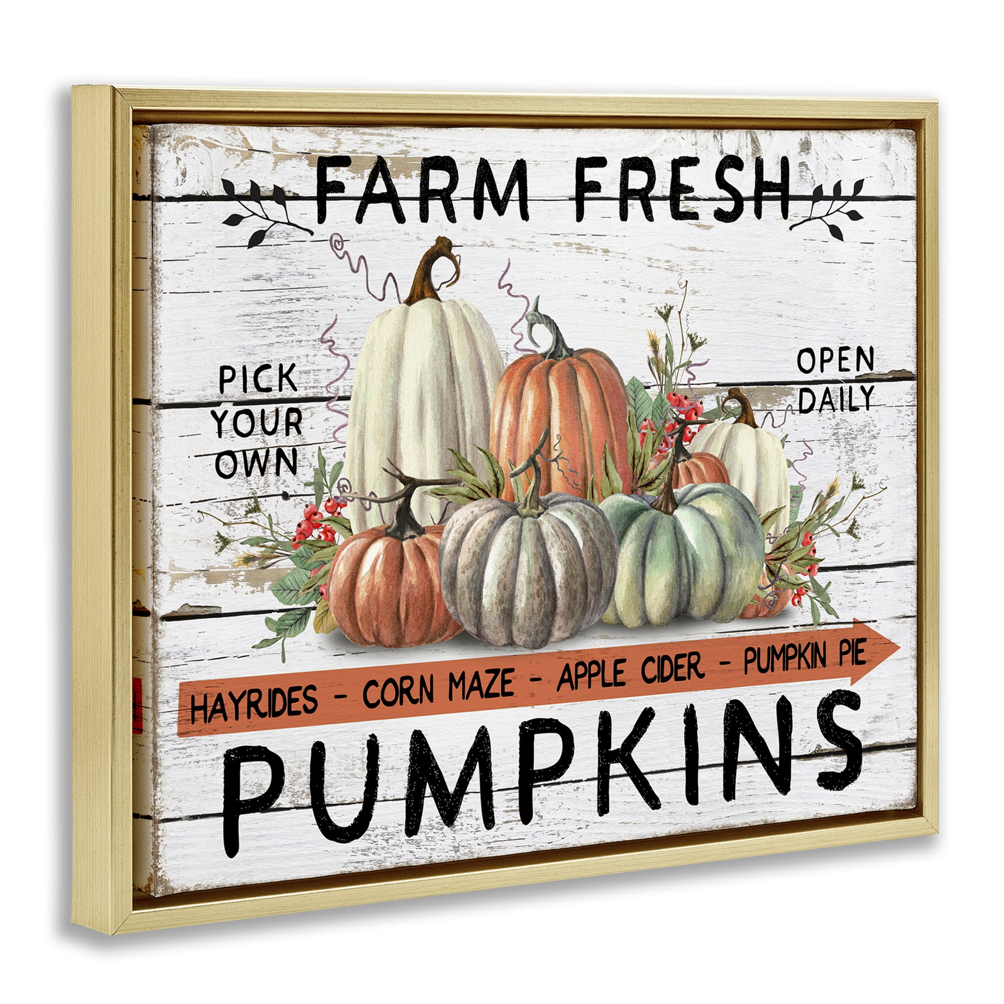 Stupell Industries Fresh Pumpkin Mound Holiday Painting Gold Floater Framed Canvas Art Prints Wall Art, 31 x 25