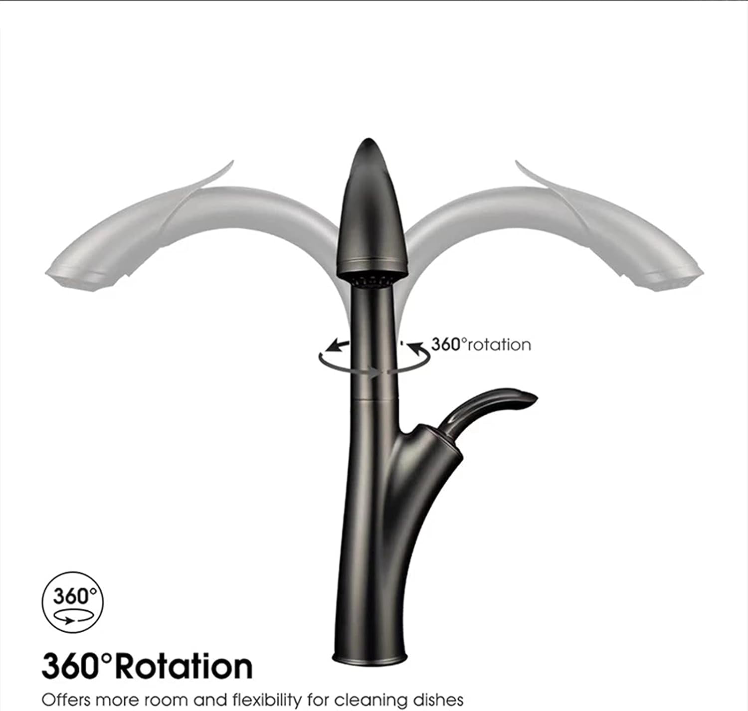 Kitchen Faucet Pull Out Brass Kitchen Sink Tap with Dual Function Sprayer, 360° Swivel High Arc Kitchen Faucet Single Handle Cold and Hot Water Mixer Tap,Black