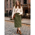 thumbnail image 2 of INSPIRE CHIC Women's Corduroy Button Down A-Line Elastic High Waist Midi Skirt M Green, 2 of 6