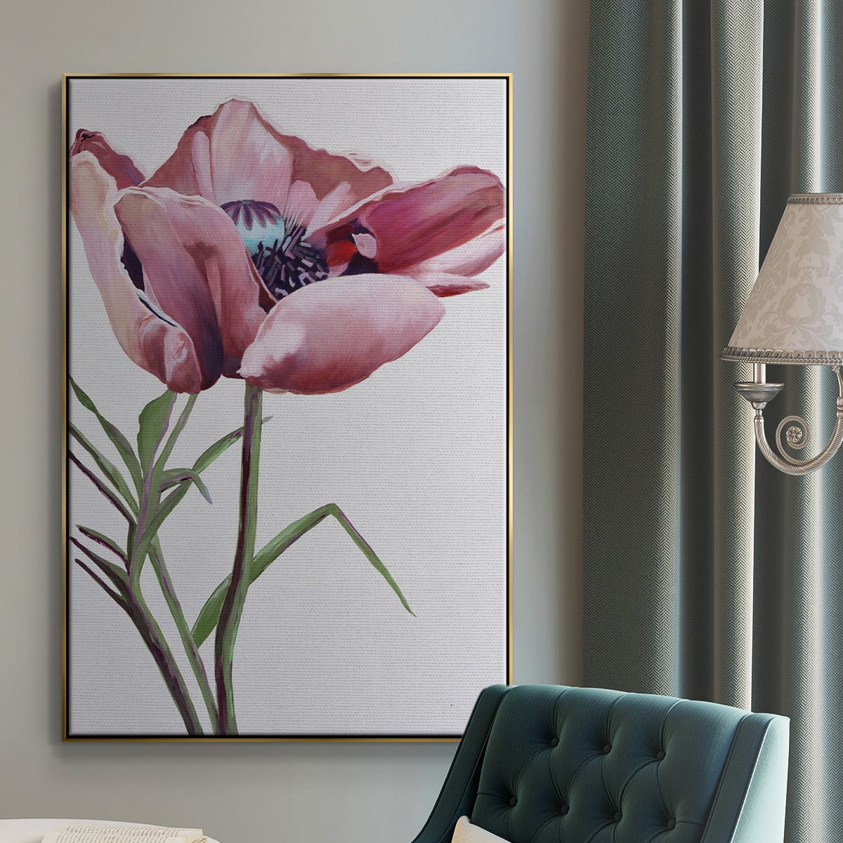 Paris Poppy Framed Premium Gallery Wrapped Canvas - Ready to Hang - 17 x 25 - Gold Floating Frame