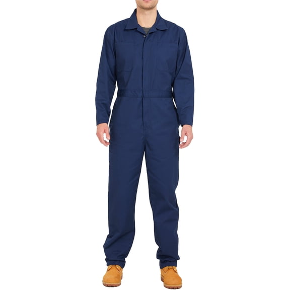 Ubon Men's Long Sleeve Coveralls Cotton Twill Workwear Action Back Mechanic Jumpsuit Navy L