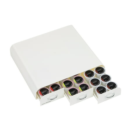 Mind Reader - Single Serve Coffee Pod Organizer with 3 Drawers, 36 Pod Capacity, Countertop, 13.5"L x 12.25"W x 2.5"H - White