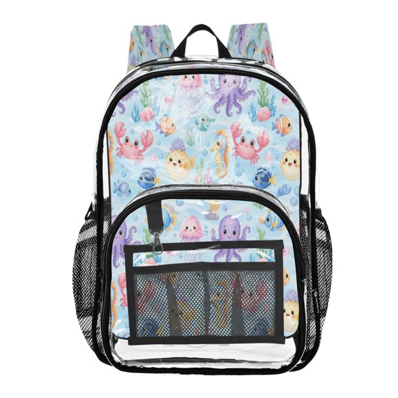 PVC Transparent Backpacks Clear Backpack for Travel and Outings Cute Colorful Marine Life