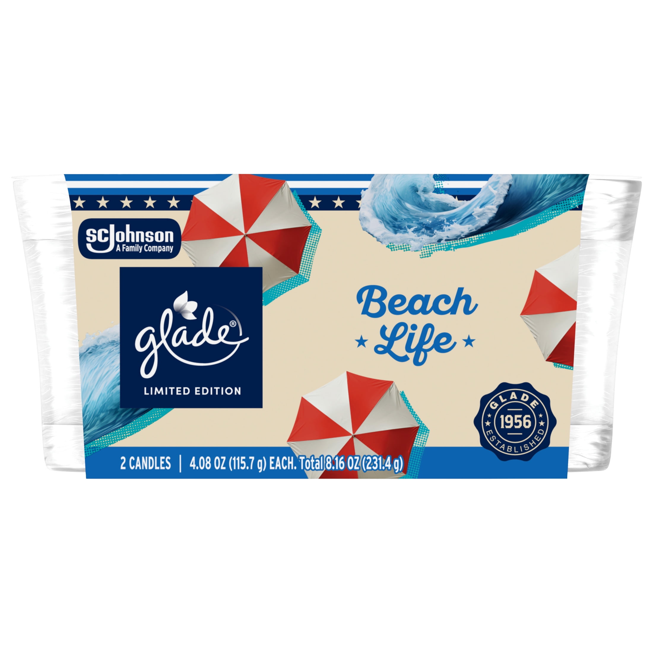 Glade Candle Jar, Beach Life, 4.08 oz, 2 count
