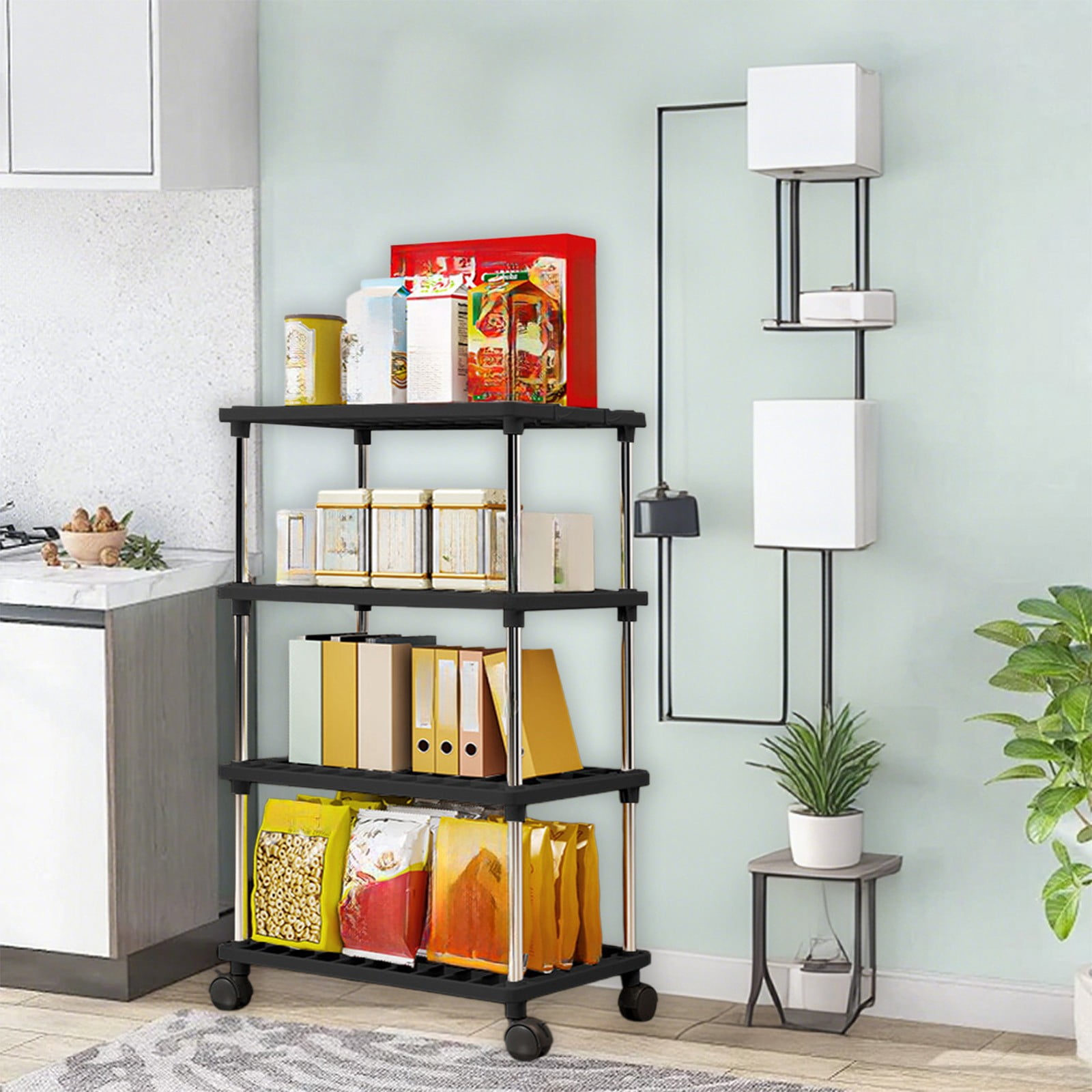 Usloyux Under $5 Freestanding Shelf Bathroom Organizer,2/3 Tier Storage Shelves with Wheels,Plastic and Metal Shelf Storage Rack Organizer,Standing Shelf for Bathroom Kitchen Closet