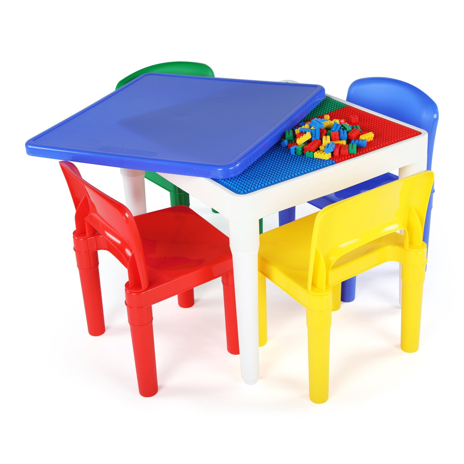 Primary colors for sale online Tot Tutors Kids 2-in-1 Plastic LEGO-Compatible Activity Table and 2 Chairs Set 