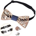 thumbnail image 2 of DODOING Wooden Bow Tie Men's Mens Handmade Bowtie with Square Scarf, Corsage and Cufflinks Wood Box Set, 2 of 6