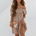 thumbnail image 4 of Xysaqa Womens Summer Casual Off Shoulder Sundresses, Smocked Tiered Mini Dress for Women High Waist Flowy Beach Dresses S-3XL, 4 of 6