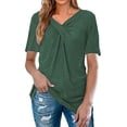 thumbnail image 1 of Qarigey Camiseta de mujer con cuello en V, camiseta de manga corta sólida, blusa de color en V, camiseta Prendas para la parte del cuerpo Verde oscuro S, 1 of 5