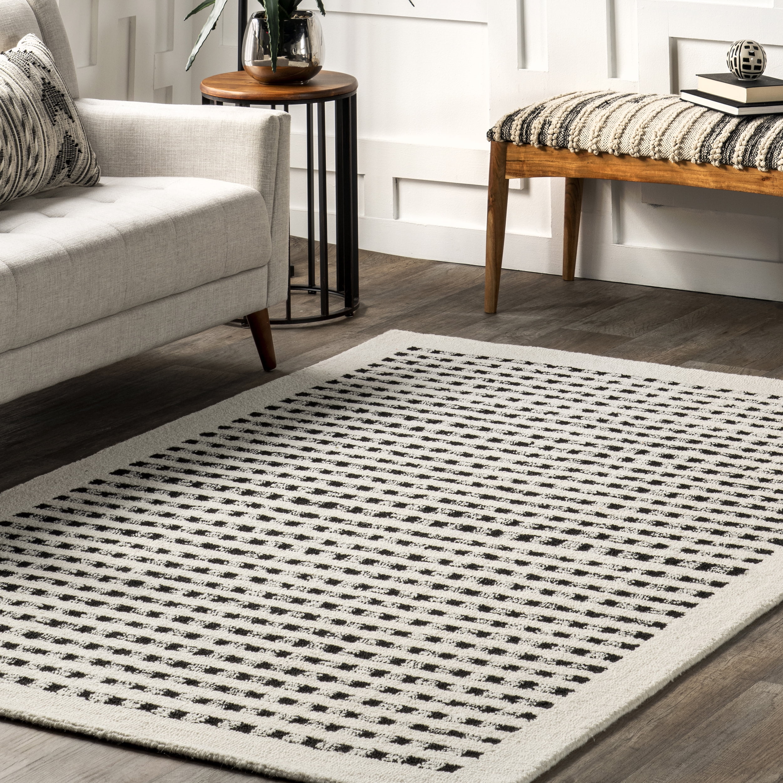 nuLOOM Adahlia Checkered Wool Area Rug, 7' 6" x 9' 6", Ivory