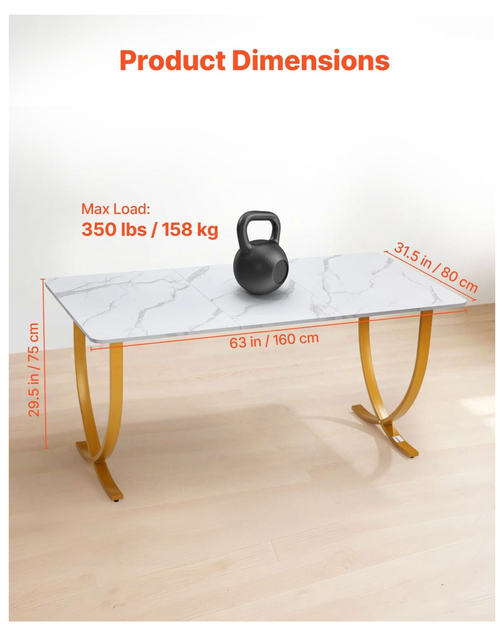 Executive Desk 63" W Modern Office Computer Table White & Gold Large Conference Desk