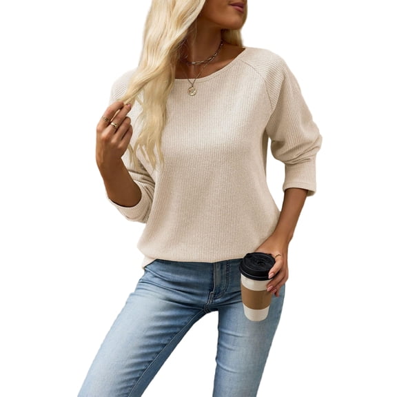 Wevis Round Neck Knit Autumn Pullover for Women Long Sleeve Basic Casual Tops Casual Loose Sweater