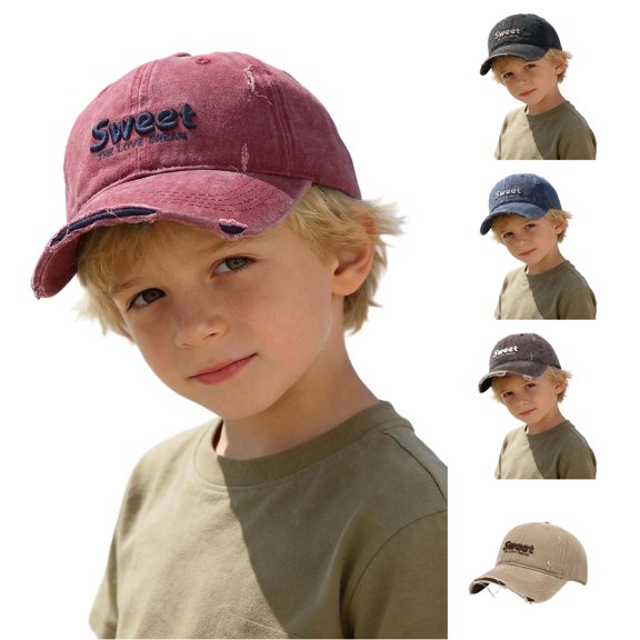 Krdevn Letter Embroidery Distressed Washed Kids Baseball Cap Adjustable Lightweight Outdoor Sun Hat for Toddler Boys Girls