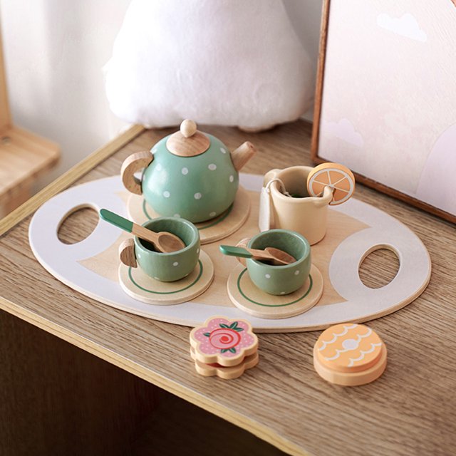 Juego de té de madera el mejor regalo juego de rol juego de té juego de fiesta de té para niños Hugtrwg Para estrenar