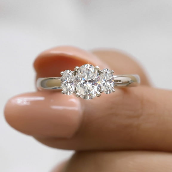 JEWELEGANT 1.5 CTW Oval Moissanite Engagement Ring, 3 Stone Diamond Wedding Ring Gift for Women