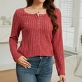 thumbnail image 3 of Womens Fall Sweaters Long Sleeve Pullover Casual V-Neck Knit Sweater Red, 3 of 8