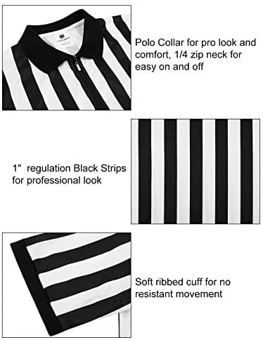 FitsT4 Men's Official Black & White Stripe Referee Shirt/Zipper Umpire Jerseys/Pro Ref Uniform for Basketball & Football 