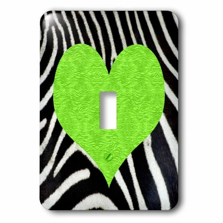 Green Zebra Animal Print - 3dRose Punk Rockabilly Zebra Animal Stripe Green Heart Print - Single Toggle Switch (lsp_20391_1)