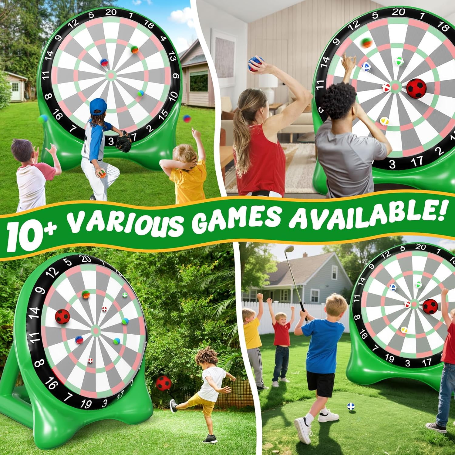 Datingday Inflatable Soccer Dart Board,6ft Giant Kick Darts Game Set with Pump, Balls & Accessories,Indoor Outdoor Lawn Yard Party Games for Kids Adults Family & Carnival,Green