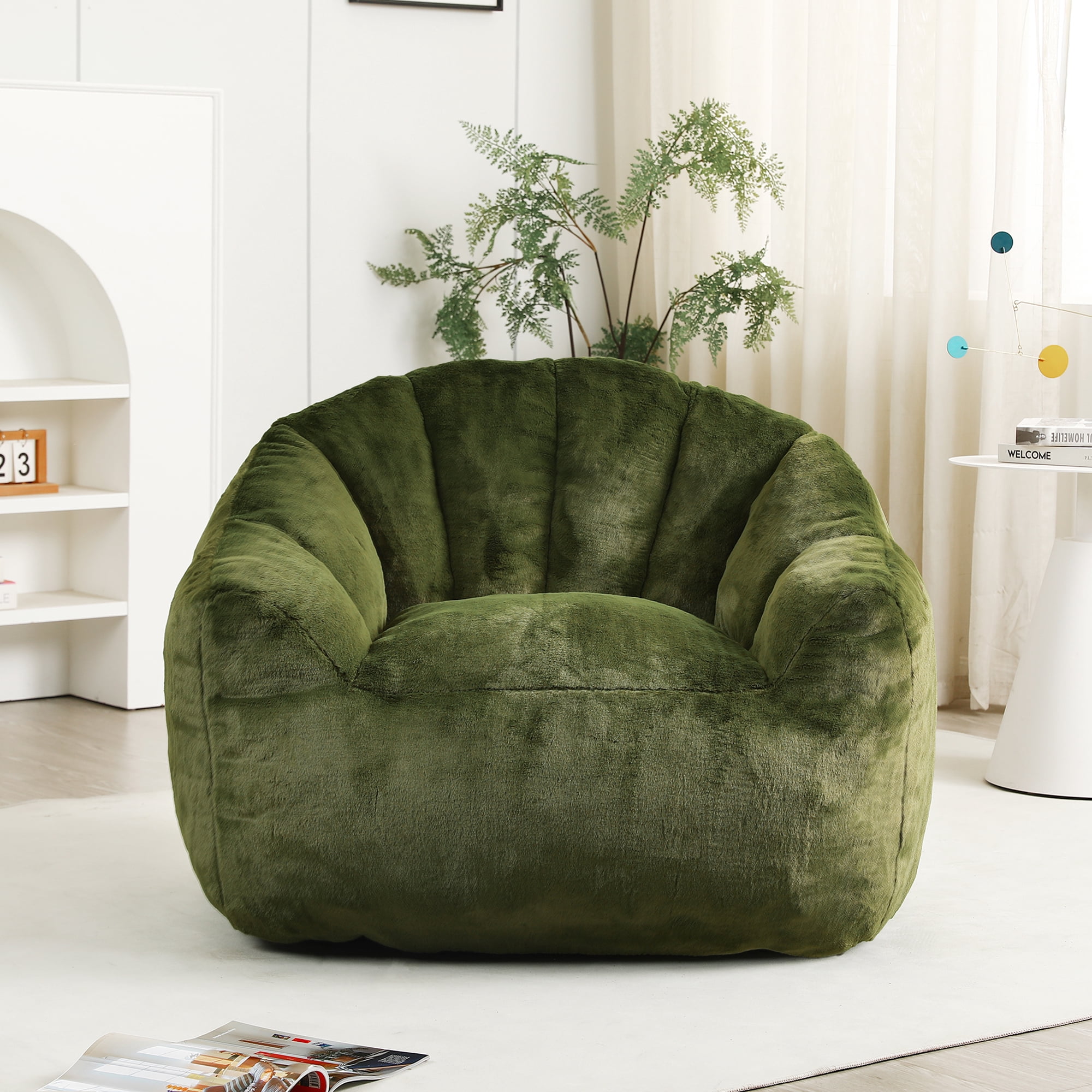 Bean Bag Chair for Adults and Kids, Oversized Bean Bag Sofa Chair with Armrests Stuffed High-Density Foam, Lazy Sofa Lounge Floor Sofa for Living Room,Bedroom Reading,Green