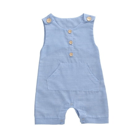 

Canrulo Newborn Baby Boy Girl Sleeveless Romper One Piece Jumpsuit Bodysuit Summer Clothes Blue 12-18 Months