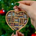 thumbnail image 3 of 4 Pack Bookshelf Heart Shape Book Lovers Nerd Bookworm Reader Writer Gift Christmas Tree Ornament Decor Clear Plastic Hanging Decoration House Present Xmas Eve Keepsake Decorative, 3 of 5