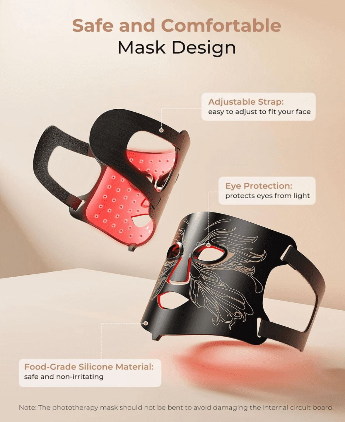 CNV  LED Light Therapy mask Red Light Therapy for Face and Neck, 7 Colors Red Light Therapy Mask, Led Face Mask Light Therapy with 324 LED, 5 Brightness Levels & 20 Mins Timer for Home & Travel