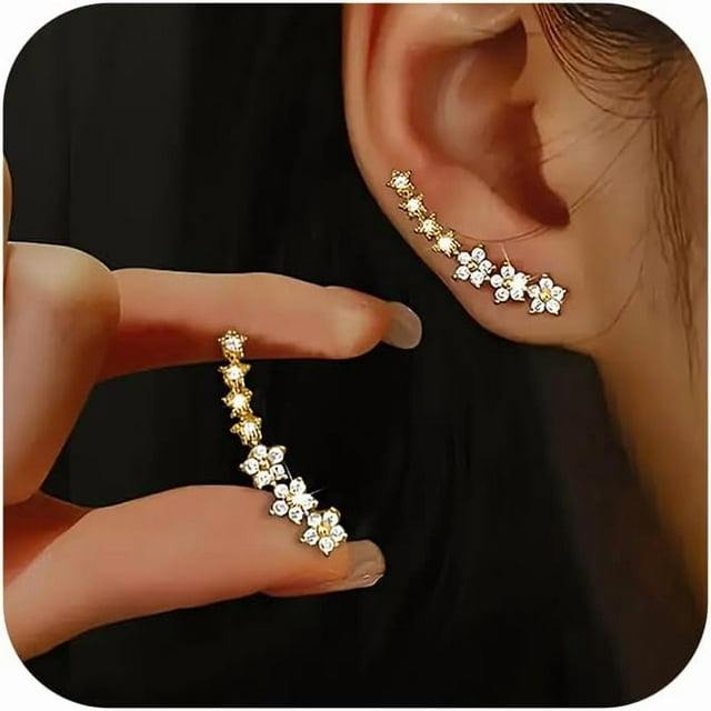 Vireellx Dainty Flower Climber Earrings in Silver Small 925 Sterling Trendy Jewelry
