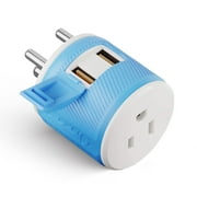 OREI India, Nepal, Maldives Travel Plug Adapter with Dual USB - USA Input - Type D (U2U-10)