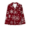 thumbnail image 5 of Tnhcen Women's Christmas Santa Print Pajama Set Long Sleeve Collared Sleepwear Tops and Pants 4-Way Stretch Holiday Lounge Outfit S-2XL, 5 of 7